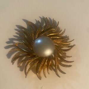 F*cking Epic Gold-Tone Sunburst Pearl Brooch-Maximalist Accessories Rule!